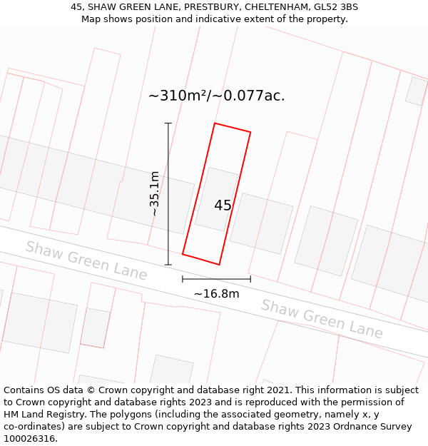 45, SHAW GREEN LANE, PRESTBURY, CHELTENHAM, GL52 3BS: Plot and title map