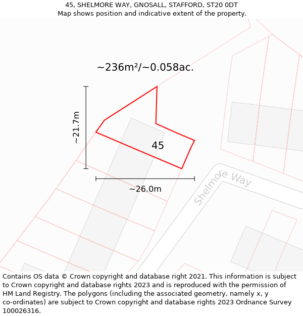 45, SHELMORE WAY, GNOSALL, STAFFORD, ST20 0DT: Plot and title map