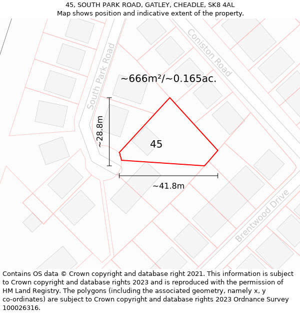 45, SOUTH PARK ROAD, GATLEY, CHEADLE, SK8 4AL: Plot and title map