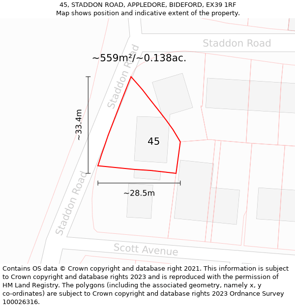 45, STADDON ROAD, APPLEDORE, BIDEFORD, EX39 1RF: Plot and title map