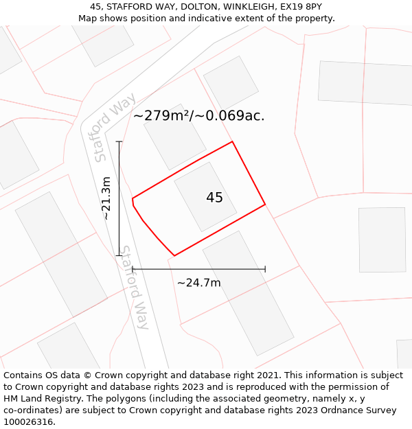 45, STAFFORD WAY, DOLTON, WINKLEIGH, EX19 8PY: Plot and title map