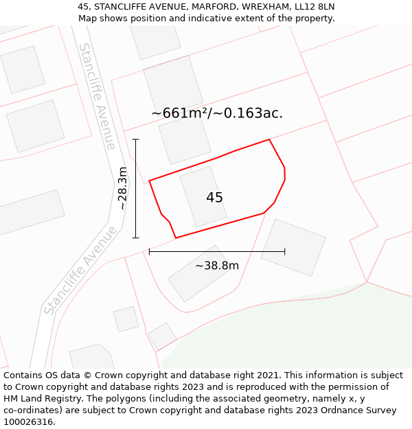 45, STANCLIFFE AVENUE, MARFORD, WREXHAM, LL12 8LN: Plot and title map