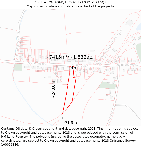 45, STATION ROAD, FIRSBY, SPILSBY, PE23 5QR: Plot and title map