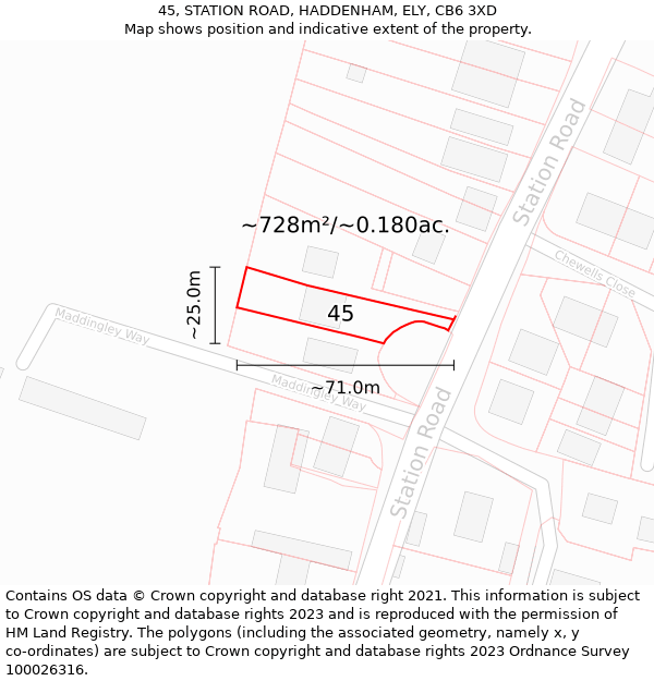 45, STATION ROAD, HADDENHAM, ELY, CB6 3XD: Plot and title map