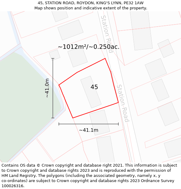 45, STATION ROAD, ROYDON, KING'S LYNN, PE32 1AW: Plot and title map