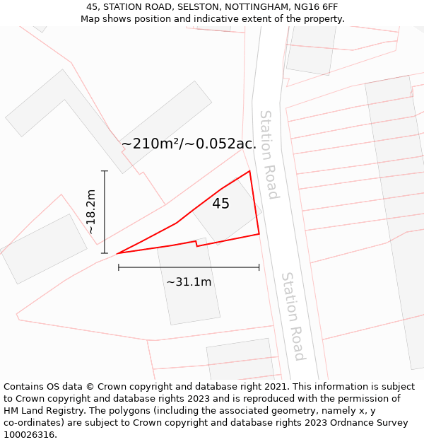 45, STATION ROAD, SELSTON, NOTTINGHAM, NG16 6FF: Plot and title map