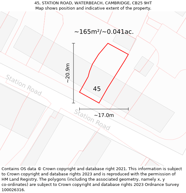 45, STATION ROAD, WATERBEACH, CAMBRIDGE, CB25 9HT: Plot and title map