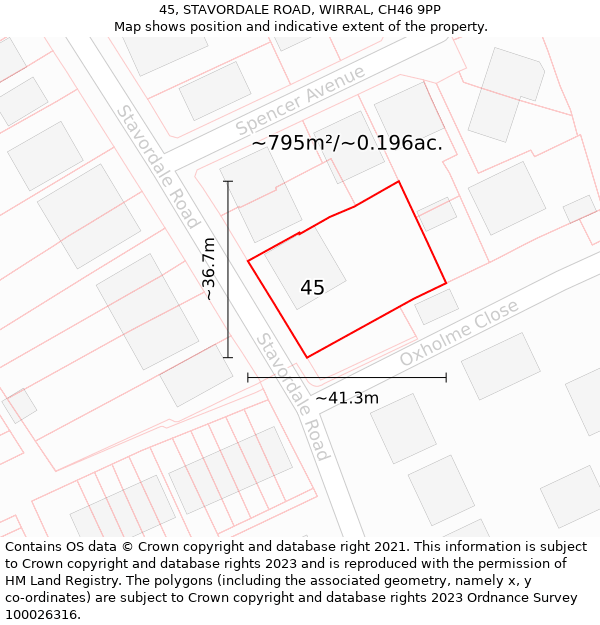 45, STAVORDALE ROAD, WIRRAL, CH46 9PP: Plot and title map