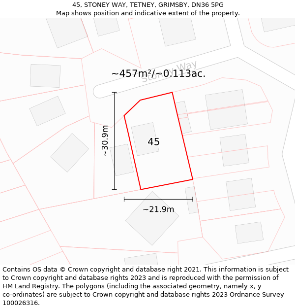 45, STONEY WAY, TETNEY, GRIMSBY, DN36 5PG: Plot and title map