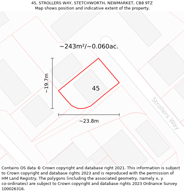 45, STROLLERS WAY, STETCHWORTH, NEWMARKET, CB8 9TZ: Plot and title map