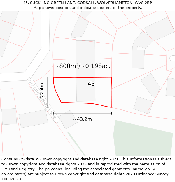 45, SUCKLING GREEN LANE, CODSALL, WOLVERHAMPTON, WV8 2BP: Plot and title map