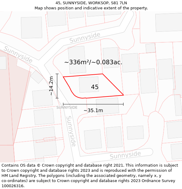 45, SUNNYSIDE, WORKSOP, S81 7LN: Plot and title map