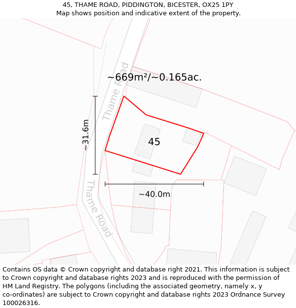 45, THAME ROAD, PIDDINGTON, BICESTER, OX25 1PY: Plot and title map