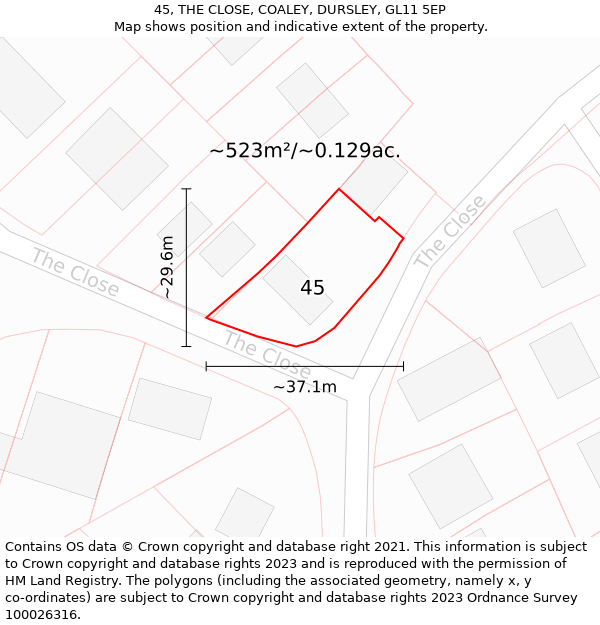 45, THE CLOSE, COALEY, DURSLEY, GL11 5EP: Plot and title map