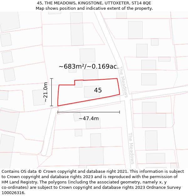 45, THE MEADOWS, KINGSTONE, UTTOXETER, ST14 8QE: Plot and title map