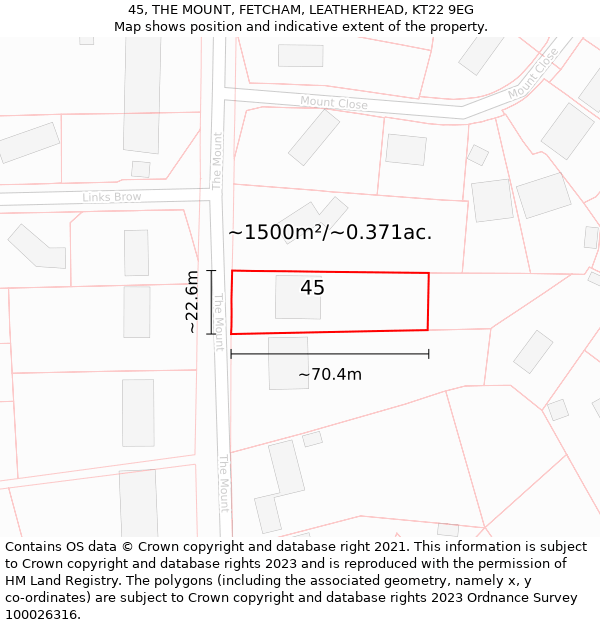 45, THE MOUNT, FETCHAM, LEATHERHEAD, KT22 9EG: Plot and title map