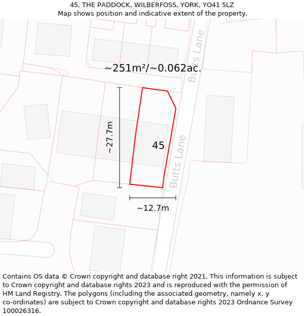 45, THE PADDOCK, WILBERFOSS, YORK, YO41 5LZ: Plot and title map