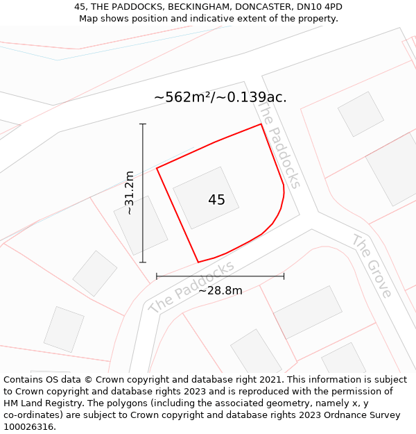 45, THE PADDOCKS, BECKINGHAM, DONCASTER, DN10 4PD: Plot and title map