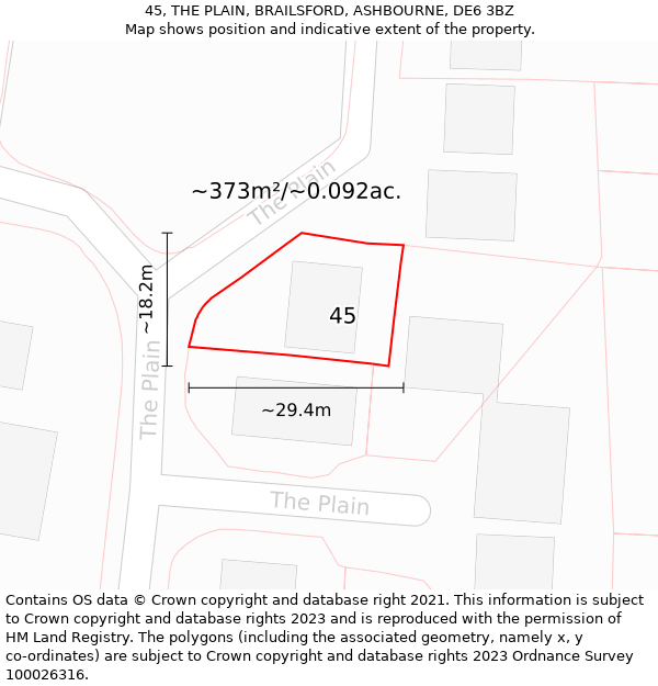 45, THE PLAIN, BRAILSFORD, ASHBOURNE, DE6 3BZ: Plot and title map