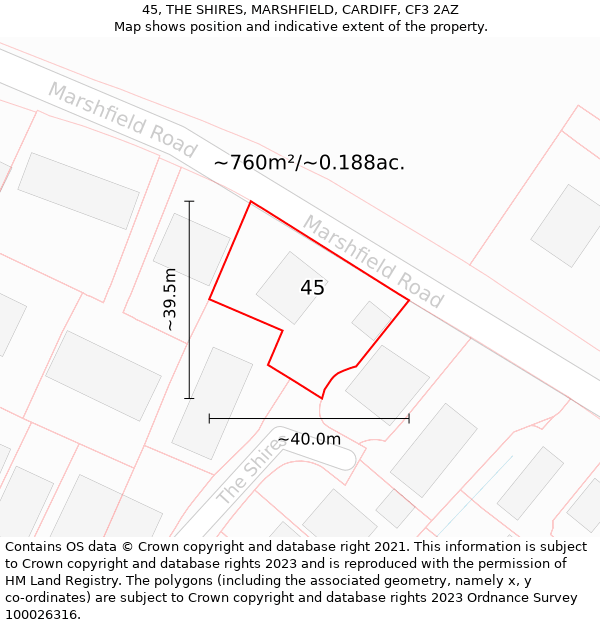 45, THE SHIRES, MARSHFIELD, CARDIFF, CF3 2AZ: Plot and title map