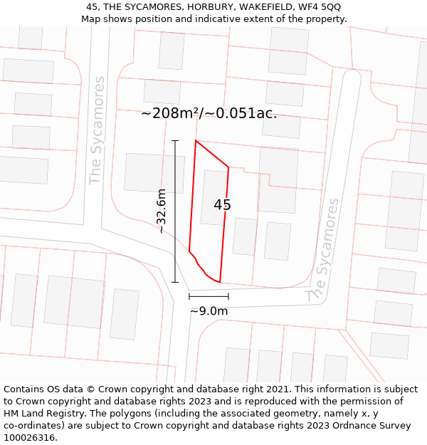 45, THE SYCAMORES, HORBURY, WAKEFIELD, WF4 5QQ: Plot and title map