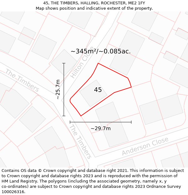 45, THE TIMBERS, HALLING, ROCHESTER, ME2 1FY: Plot and title map