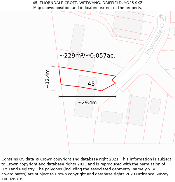 45, THORNDALE CROFT, WETWANG, DRIFFIELD, YO25 9XZ: Plot and title map