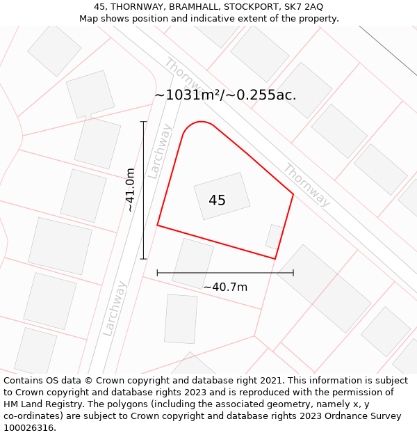 45, THORNWAY, BRAMHALL, STOCKPORT, SK7 2AQ: Plot and title map