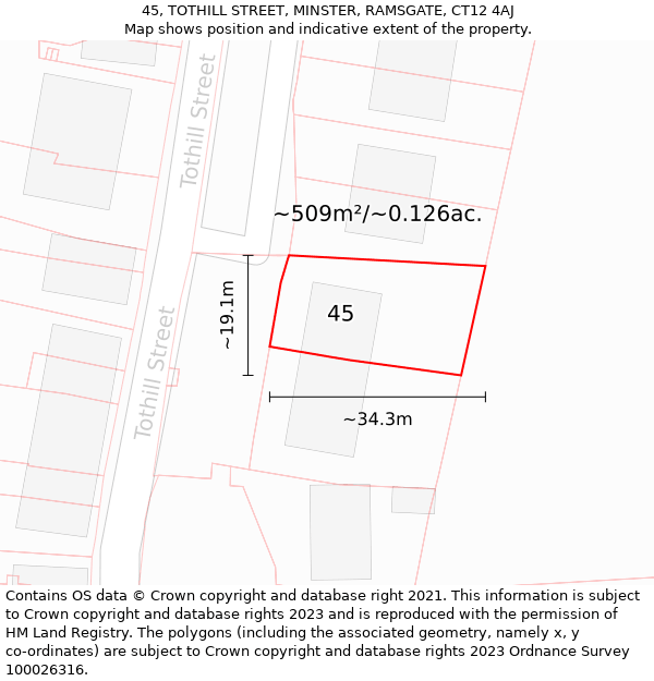 45, TOTHILL STREET, MINSTER, RAMSGATE, CT12 4AJ: Plot and title map