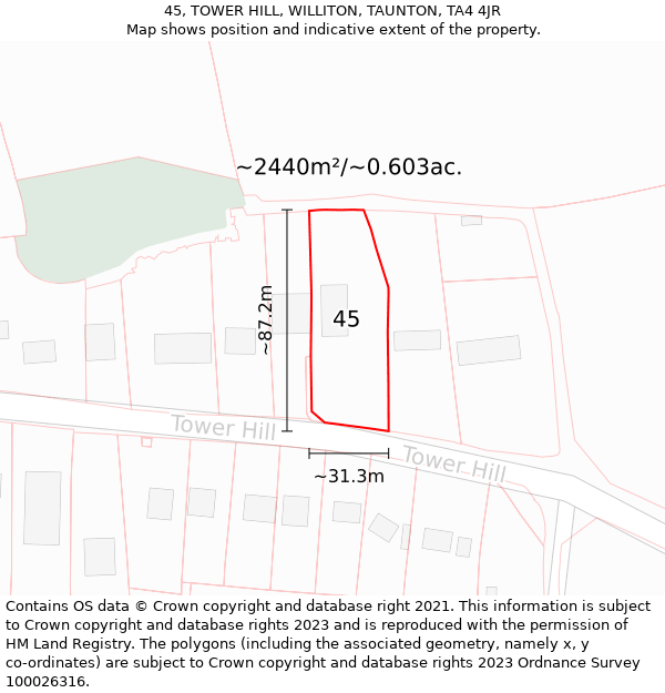 45, TOWER HILL, WILLITON, TAUNTON, TA4 4JR: Plot and title map