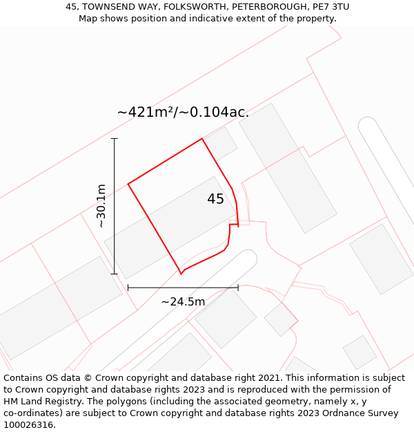 45, TOWNSEND WAY, FOLKSWORTH, PETERBOROUGH, PE7 3TU: Plot and title map