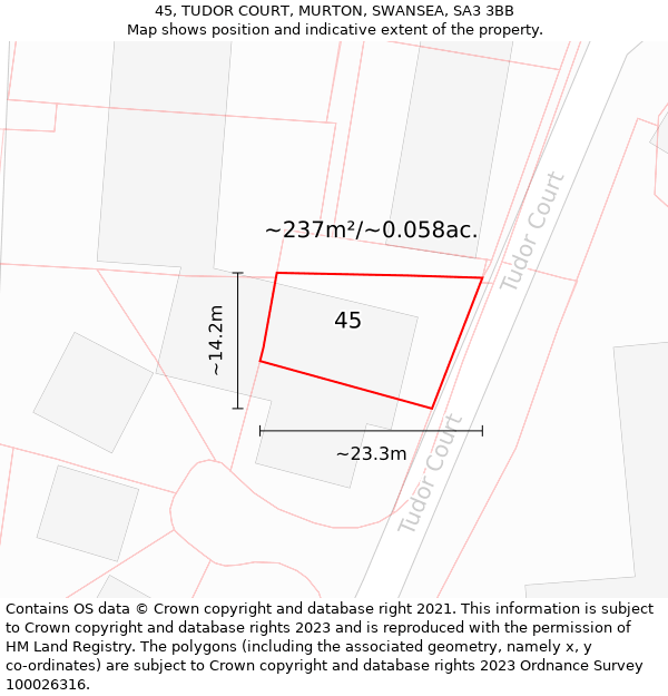 45, TUDOR COURT, MURTON, SWANSEA, SA3 3BB: Plot and title map