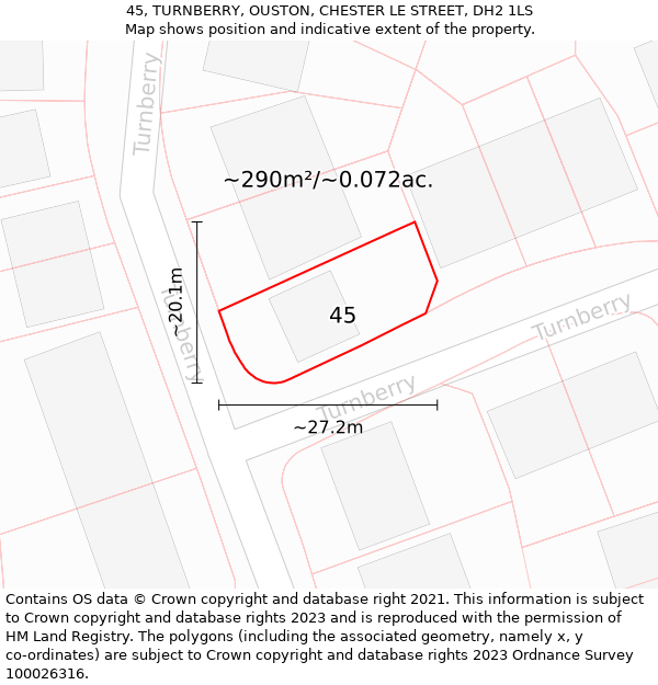 45, TURNBERRY, OUSTON, CHESTER LE STREET, DH2 1LS: Plot and title map