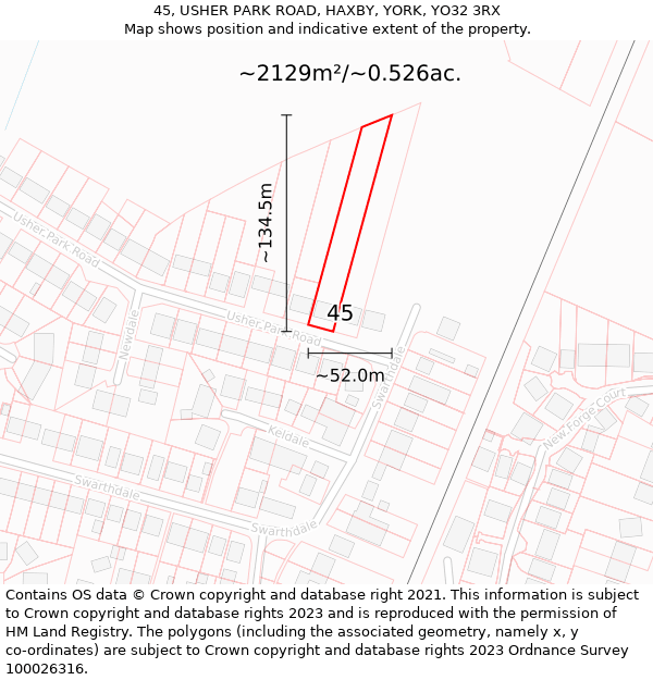 45, USHER PARK ROAD, HAXBY, YORK, YO32 3RX: Plot and title map