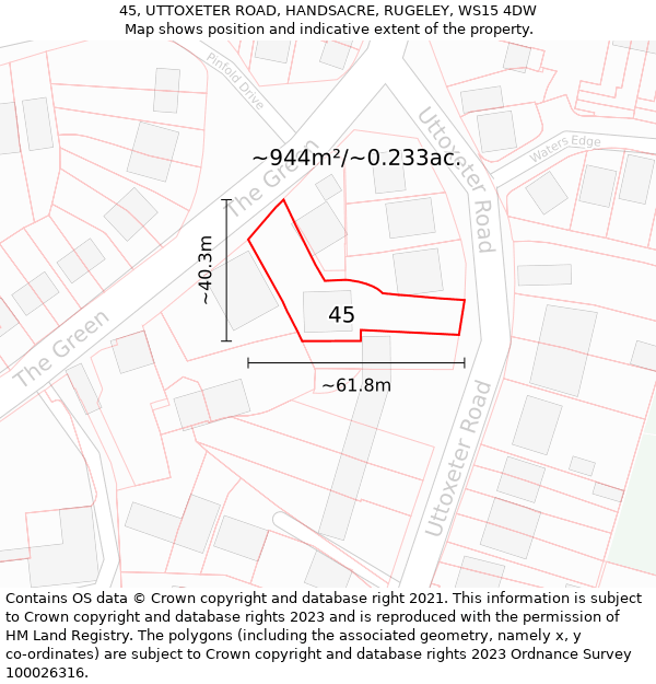 45, UTTOXETER ROAD, HANDSACRE, RUGELEY, WS15 4DW: Plot and title map