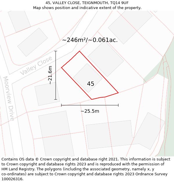 45, VALLEY CLOSE, TEIGNMOUTH, TQ14 9UF: Plot and title map