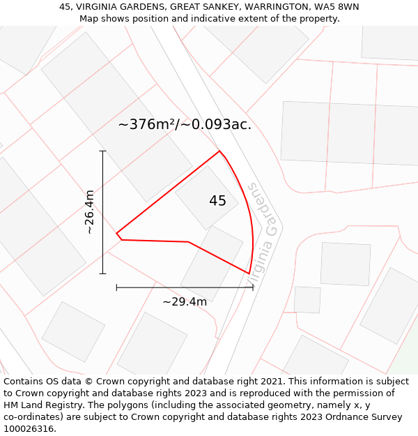 45, VIRGINIA GARDENS, GREAT SANKEY, WARRINGTON, WA5 8WN: Plot and title map