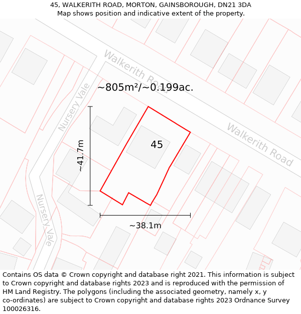 45, WALKERITH ROAD, MORTON, GAINSBOROUGH, DN21 3DA: Plot and title map