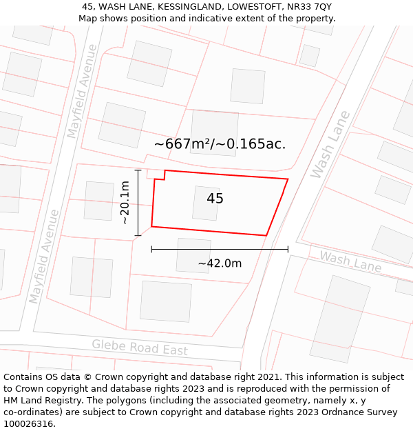 45, WASH LANE, KESSINGLAND, LOWESTOFT, NR33 7QY: Plot and title map