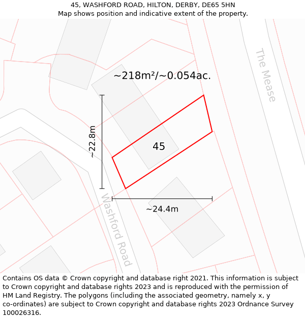 45, WASHFORD ROAD, HILTON, DERBY, DE65 5HN: Plot and title map