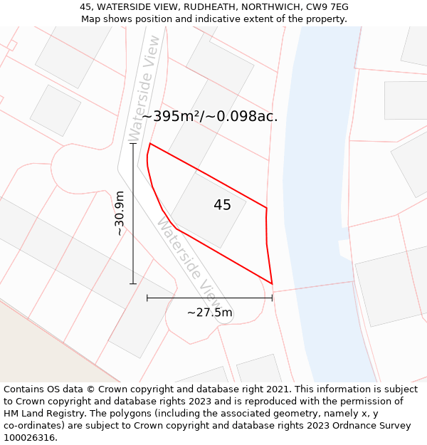 45, WATERSIDE VIEW, RUDHEATH, NORTHWICH, CW9 7EG: Plot and title map