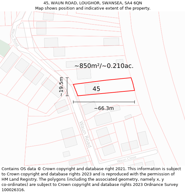 45, WAUN ROAD, LOUGHOR, SWANSEA, SA4 6QN: Plot and title map