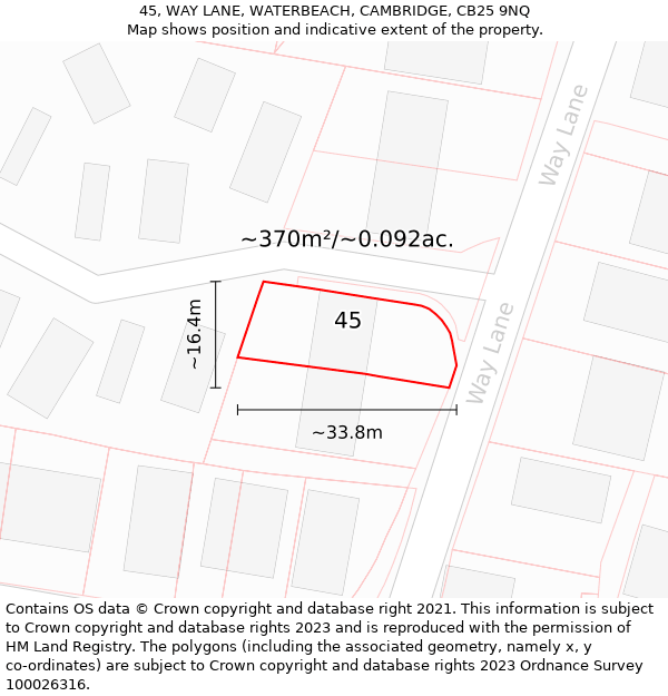 45, WAY LANE, WATERBEACH, CAMBRIDGE, CB25 9NQ: Plot and title map