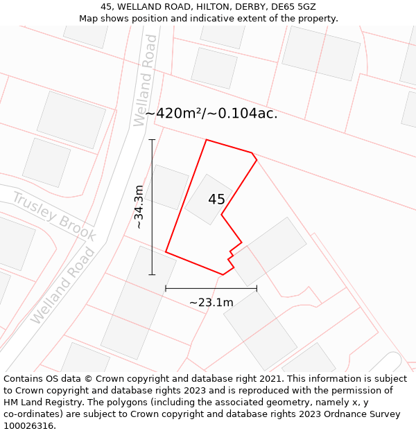 45, WELLAND ROAD, HILTON, DERBY, DE65 5GZ: Plot and title map