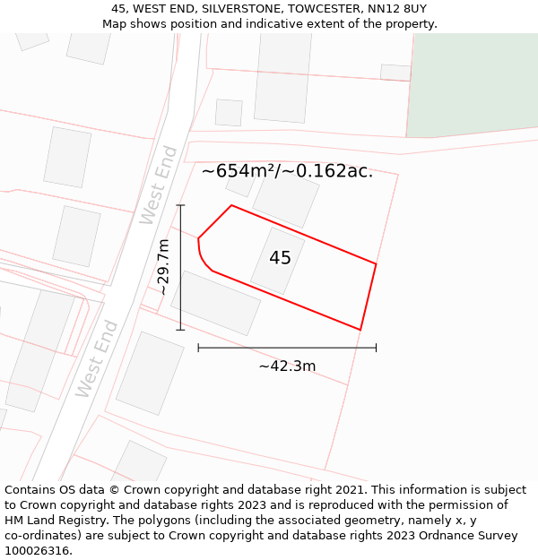 45, WEST END, SILVERSTONE, TOWCESTER, NN12 8UY: Plot and title map