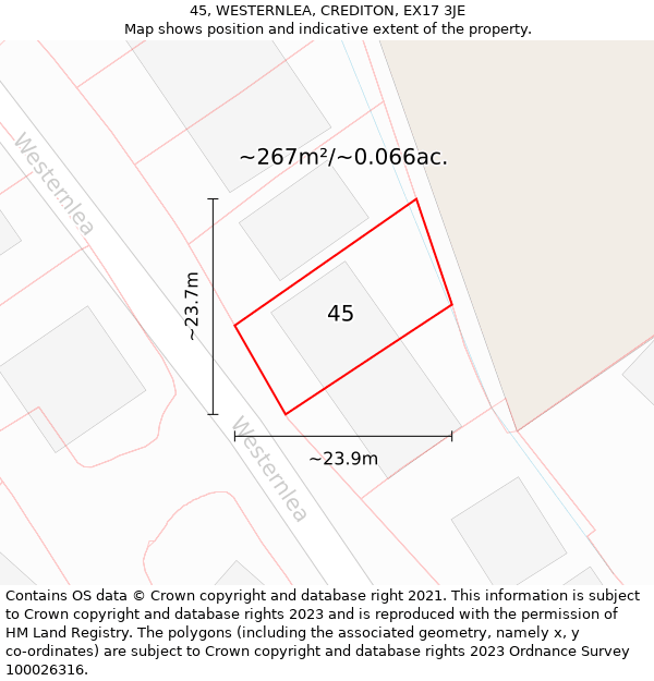 45, WESTERNLEA, CREDITON, EX17 3JE: Plot and title map