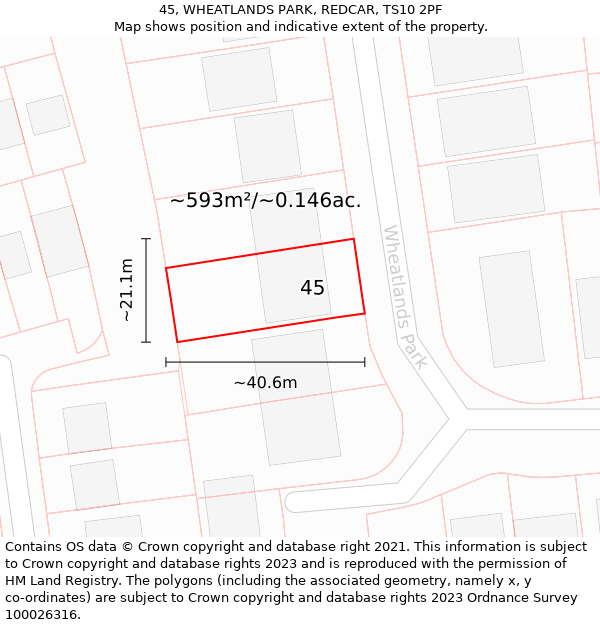 45, WHEATLANDS PARK, REDCAR, TS10 2PF: Plot and title map