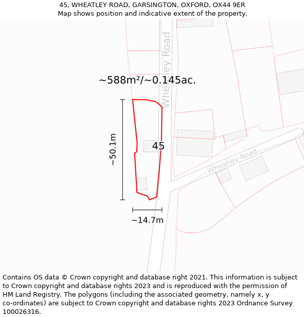 45, WHEATLEY ROAD, GARSINGTON, OXFORD, OX44 9ER: Plot and title map