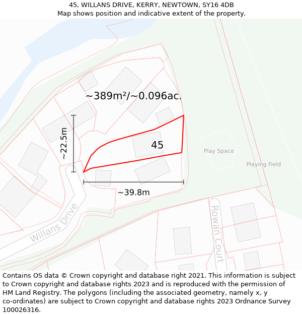 45, WILLANS DRIVE, KERRY, NEWTOWN, SY16 4DB: Plot and title map