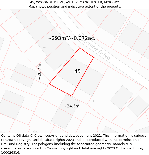 45, WYCOMBE DRIVE, ASTLEY, MANCHESTER, M29 7WY: Plot and title map